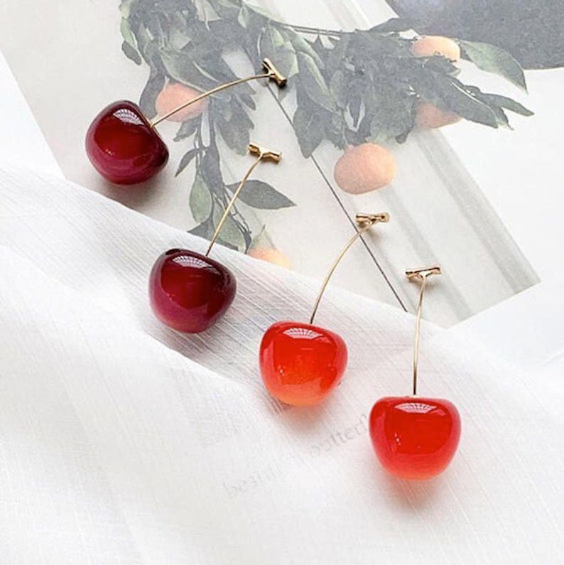 Rote Kirsche Harz Ohrringe Kirsche Baumeln Ohrringe Obst Ohrringe Für Frauen Tropfen Ohrringe Kleine Zierliche Ohrringe Bild 1
