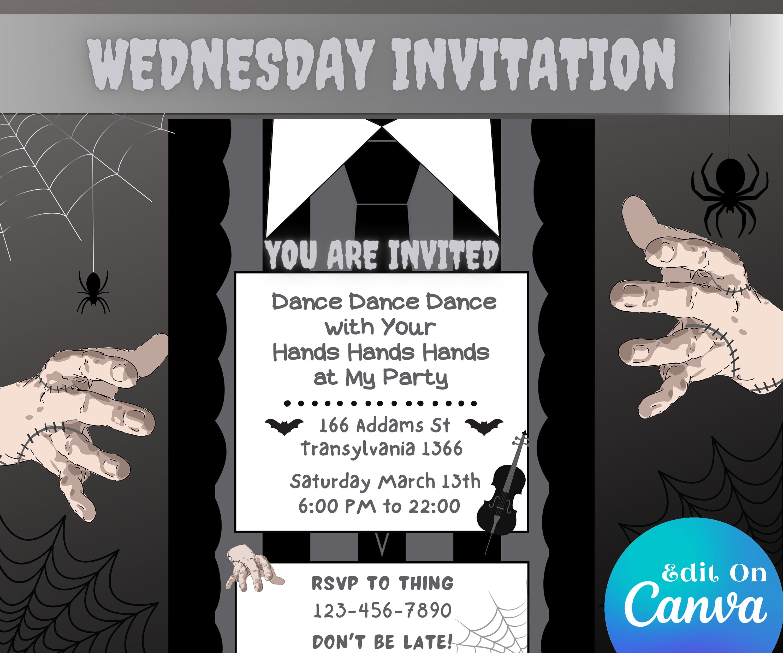 Wednesday Birthday Invitation Template, Addams Family Party Invitation Wednesday Birthday Invitation Template, Addams Family Party Invitation