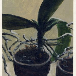 Plantes en pot, peinture originale sur carton, 21 x 25 cm, 115-2018
