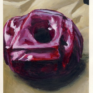 Donut au glaçage rouge, peinture originale sur carton, 17 x 20 cm, 018-2018