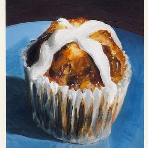Muffin avec glaçage, peinture originale sur carton, 17 x 20 cm, 158-2016