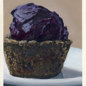 Glace à la myrtille, peinture originale sur carton, 17 x 20 cm, 053-2018
