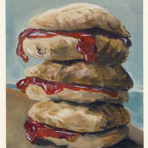 Biscuits fourrés à la confiture, peinture originale sur carton, 17 x 20 cm, 170-2016