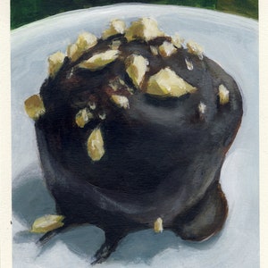 Praliné au chocolat aux éclats de noix, peinture originale sur carton, 17 x 20 cm, 176-2016