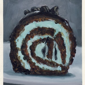Rouleau de menthe, peinture originale sur carton, 17 x 20 cm, 194-2018