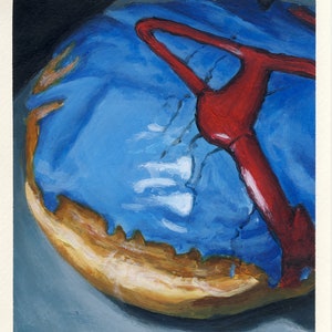Berliner au glaçage bleu, peinture originale sur carton, 17 x 20 cm, 171-2017