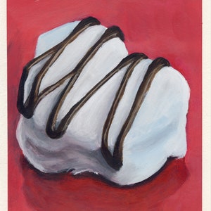 Gâteau coeur avec glaçage, peinture originale sur carton, 17 x 20 cm, 102-2018