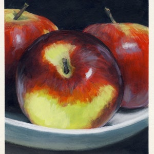 Três Maçãs, pintura original sobre cartão, 21 x 25 cm, 231-2018
