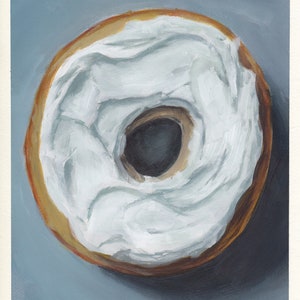 Bagel au fromage à la crème, peinture originale sur carton, 21 x 25 cm, 063-2019