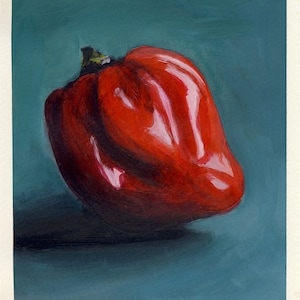 poivron rouge, peinture originale sur carton, 17 x 20 cm, 045-2017
