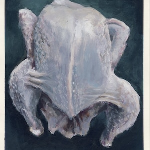 Poulet, peinture originale sur carton, 21 x 25 cm, 114-2018