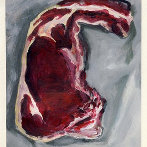 Viande, peinture originale sur carton, 17 x 20 cm, 079-2017