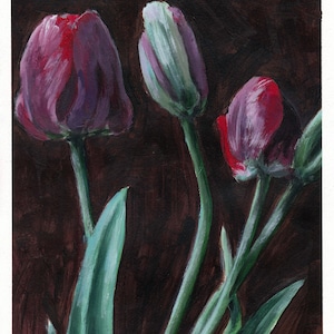 Tulipes, peinture originale sur carton, 21 x 25 cm, 235-2018