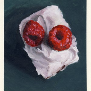 Framboise à la crème, peinture originale sur carton, 17 x 20 cm, 098-2017