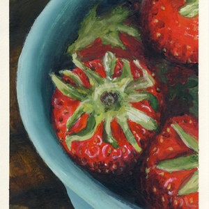 Fraises, peinture originale sur carton, 17 x 20 cm, 167-2017