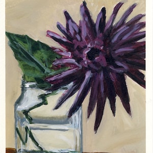 Dahlia dans un vase, peinture originale sur carton, 17 x 20 cm, 227-2016