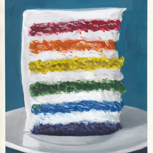 Gâteau arc-en-ciel, peinture originale sur carton, 21 x 25 cm, 079-2019