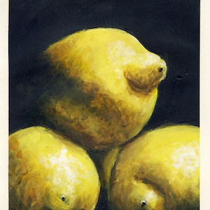 Trois citrons, peinture originale sur carton, 17 x 20 cm, 112-2017