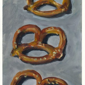 Bretzels, peinture originale sur carton, 21 x 25 cm, 237-2018