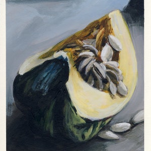 Pieza de Calabaza, Pintura Original sobre Cartón, 17 x 20 cm, 015-2018