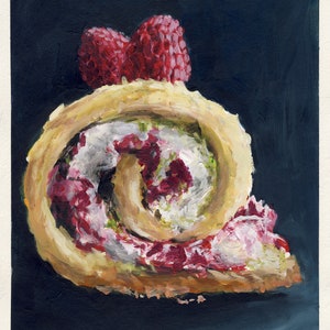 Rouleau de framboise, peinture originale sur carton, 21 x 25 cm, 137-2018