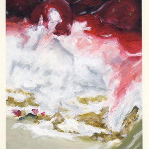 Gâteau à la crème aux cerises, peinture originale sur carton, 17 x 20 cm, 211-2017