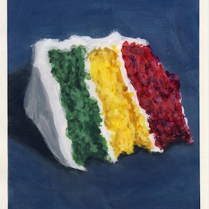Morceau de gâteau, peinture originale sur carton, 17 x 20 cm, 164-2018