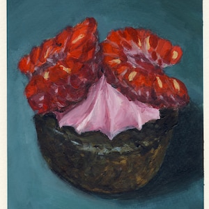 Mini muffin à la framboise, peinture originale sur carton, 17 x 20 cm, 180-2016