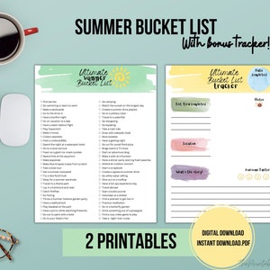 Summer Bucket List with Bucket List Tracker Printable | Digital Download | Summer Activity List | Summer To-Do List | Seasonal Bucket List