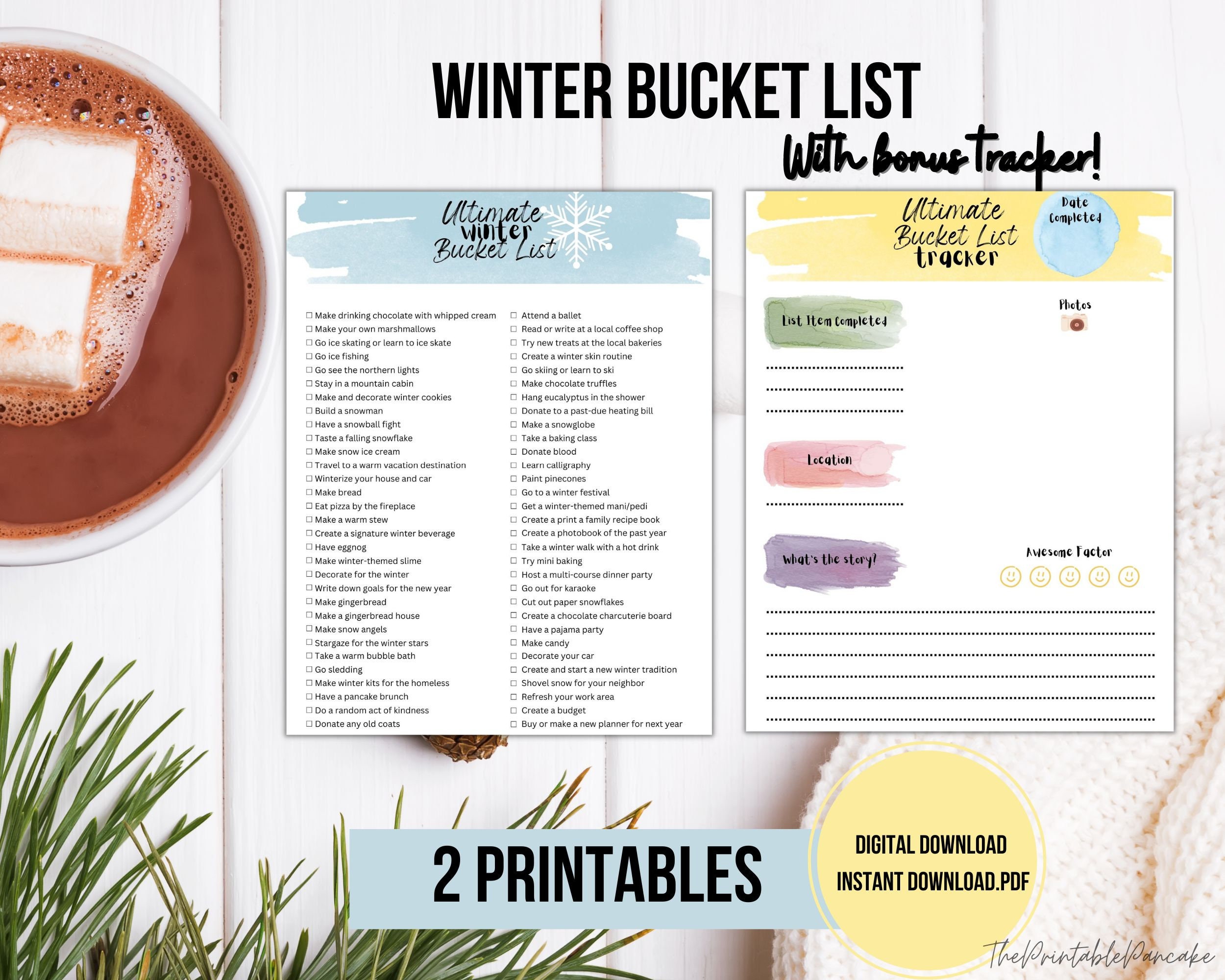 Winter Bucket List With Bucket List Tracker Printable | Digital Download | Winter Activity List ...