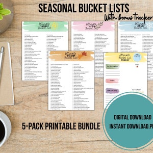 Seasonal Bucket List Bundle with Bucket List Tracker Printable | Digital Download | Winter, Spring, Summer, Fall Bucket Lists | To-Do Lists