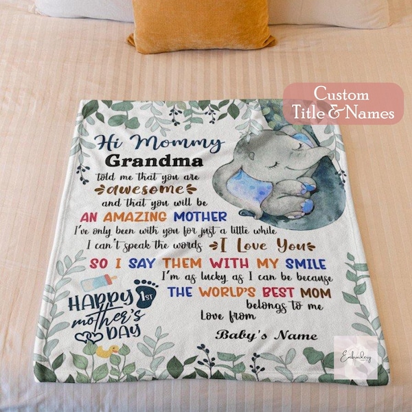 Personalized Expecting Mothers Day Blanket for Mommy To Be Gift, Custom Baby Elephant Blanket, Dear Mommy Blanket For New Mom, New Mama Gift