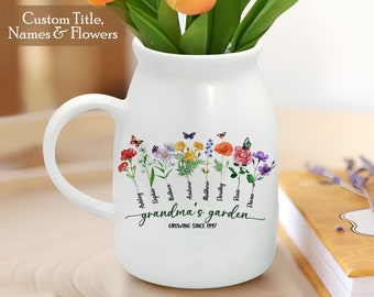 Personalized Grandmas Garden Flower Vase, Custom Birth Month Flower Vase with Grandkids Names, Mothers Day Gift for Gigi, Grandma, Mom, Nana