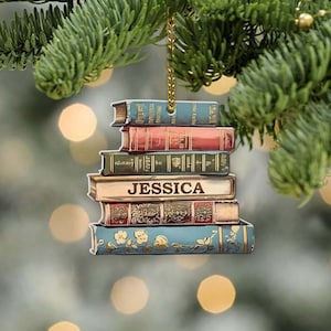 Custom Name Book Lover Ornament, Personalized Vintage Books Ornament, Book Ornament, Bookshelf Ornament, Bookish Ornament, Booktrovert Gifts