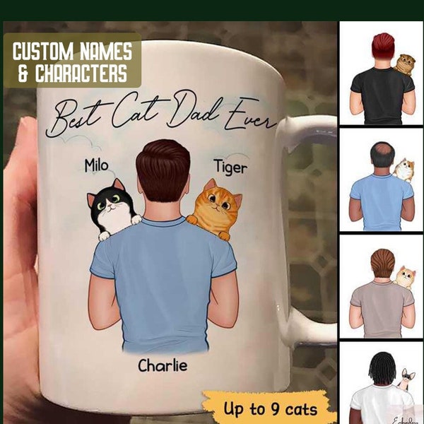 Custom Best Cat Dad Mug, Personalized Cat Daddy Mug With Cat Name, 2023 Christmas Gift For Cat Dad, Cat Lover Gift, 11Oz 15Oz Ceramic Mug