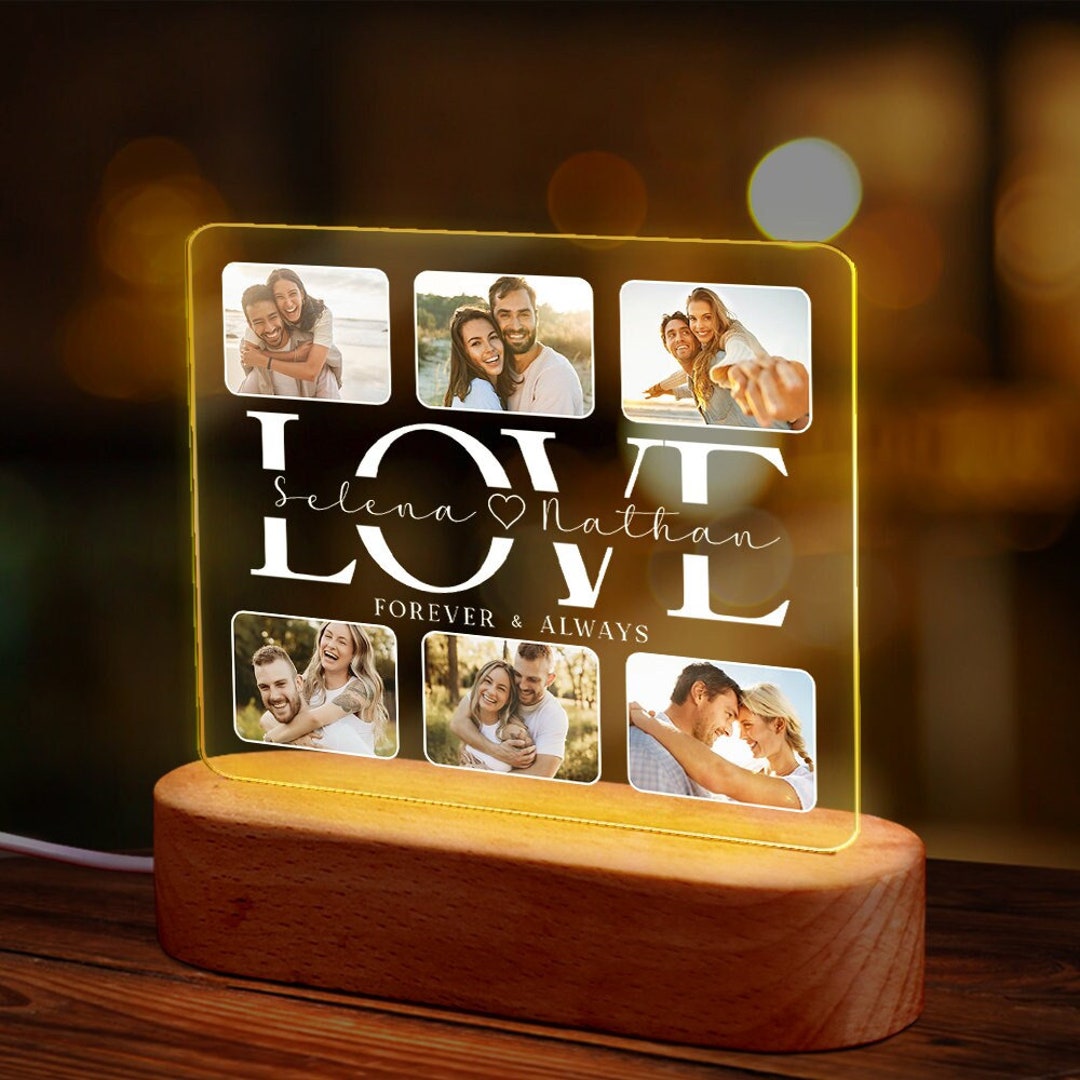 Custom Photo Love Night Light, Forever and Always Couple Gift for Him