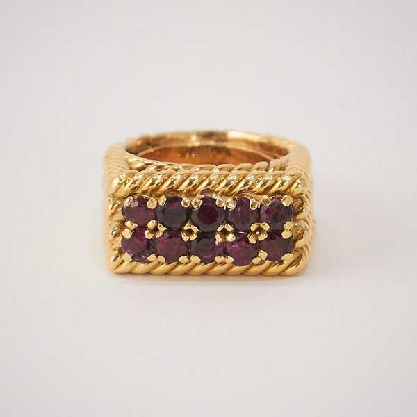 Bague Vintage Années 60 En Or Massif 18 Carats Avec Rubis Naturel - Taille ITA 13 (US 6.5) - Occasion