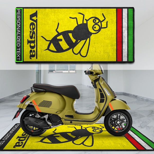 Vespa Scooter Personalized Rug Motorcycle Floor Bottom Pit Mat, Bacchetta, Gtv Gts, LX, LXV Rider, Lover & Fanatic And For Man Woman Gift