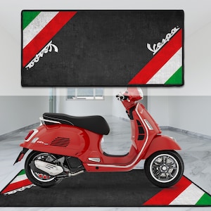 Vespa Scooter Personalized Rug Motorcycle Floor Bottom Pit Mat, Bacchetta, Gtv Gts, LX, LXV Rider, Lover & Fanatic And For Man Woman Gift image 1