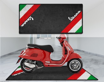 Vespa Roller Personalisierter Teppich Motorrad Boden Boden Boden Grubenmatte, Bacchetta, Gtv Gts, LX, LXV Fahrer, Liebhaber & Fanatiker und für Mann Frau Geschenk