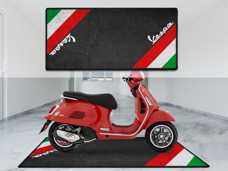 Vespa Scooter Personalized Rug Motorcycle Floor Bottom Pit Mat, Bacchetta, Gtv Gts, LX, LXV Rider, Lover & Fanatic And For Man Woman Gift image 1