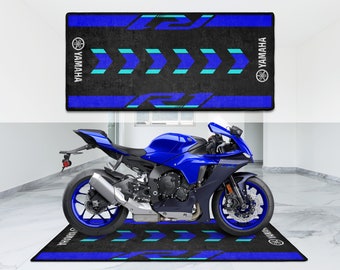 Yamaha R1 Motorcycle Personalized Rug Accesorries Floor Bottom Pit Mat, Sports MotorBike Rider, Lover & Fanatic For Man Woman Gift