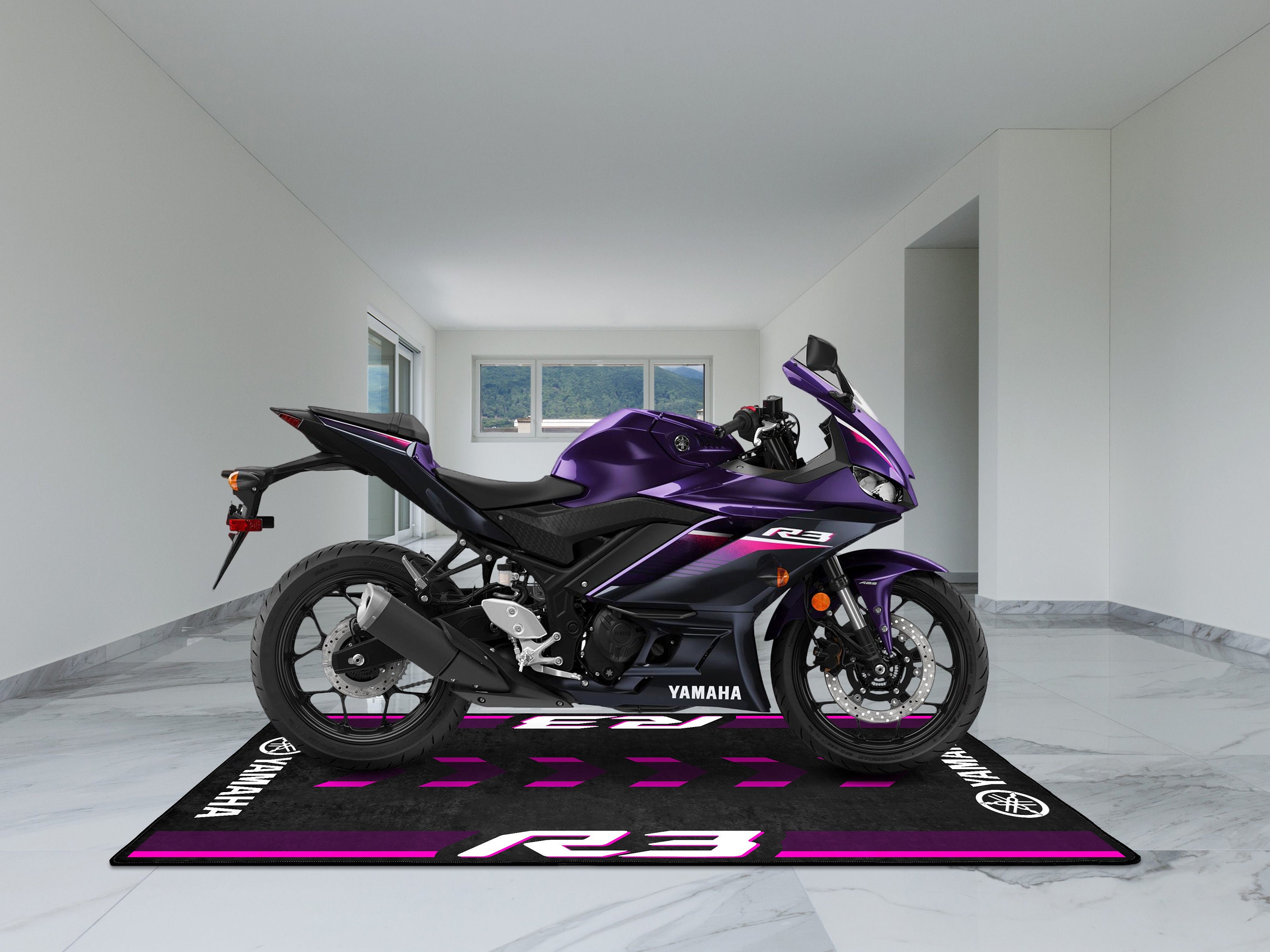 Yamaha R3 Motorcycle Personalized Rug Accesorries Floor Bottom Pit Mat ...