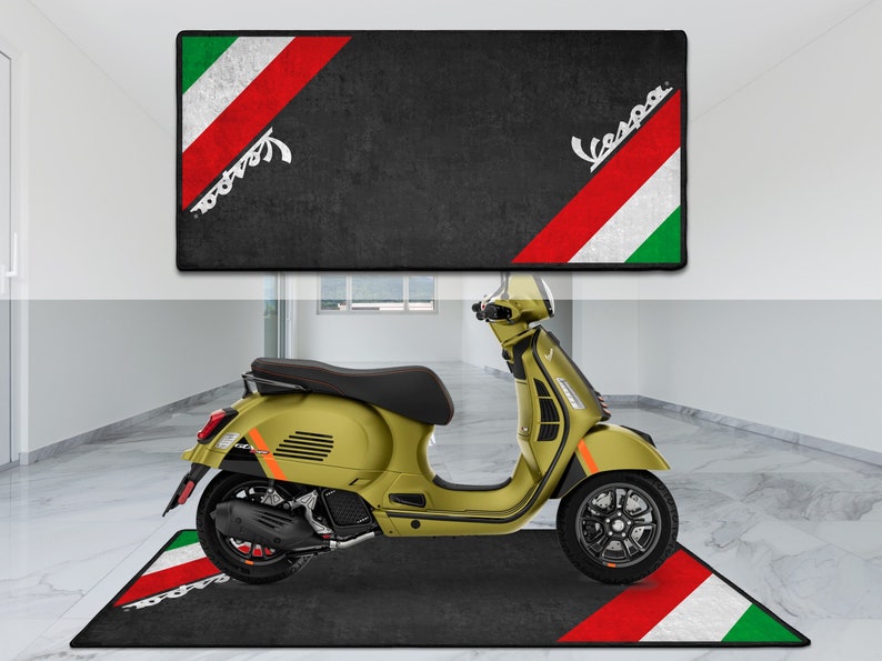 Vespa Scooter Personalized Rug Motorcycle Floor Bottom Pit Mat, Bacchetta, Gtv Gts, LX, LXV Rider, Lover & Fanatic And For Man Woman Gift image 4