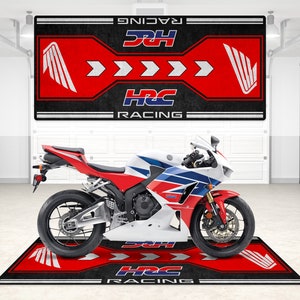 Motorcycle Personalized Pit Mat HRC Accesorries Floor Bottom Rug , MotorBike Honda CBR CBF 600 1000RR Rider, Lover Fanatic, Man Woman Gift