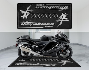 Suzuki Hayabusa Motorsport Alfombra personalizada Piso de motocicleta Alfombra de pozo inferior, Moto Hayabusa 1300, Amante Fanático Hombre Mujer Regalo