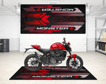 Ducati Monster + Personalized Rug Motorcycle Floor Bottom Pit Mat, MotorBike Monster Plus Rider, Lover & Fanatic And For Man Woman Gift