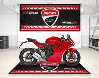 Designed Pit Mat for Ducati Corse Motorcycle, Personalized Rug Motorcycle Floor Bottom Pit Mat, Lover & Fanatic And For Man Woman Gift