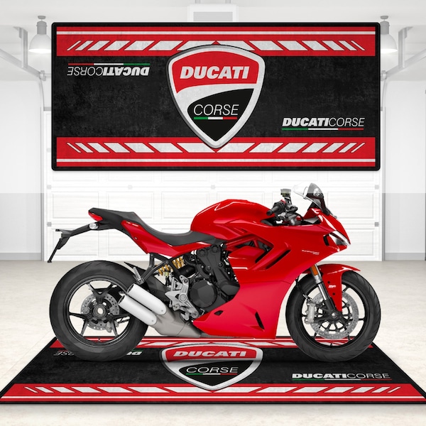 Entworfene Boxenmatte für Ducati Corse Motorrad, personalisierter Teppich Motorrad Bodenmatte, Liebhaber & Fanatiker und für Mann Frau Geschenk