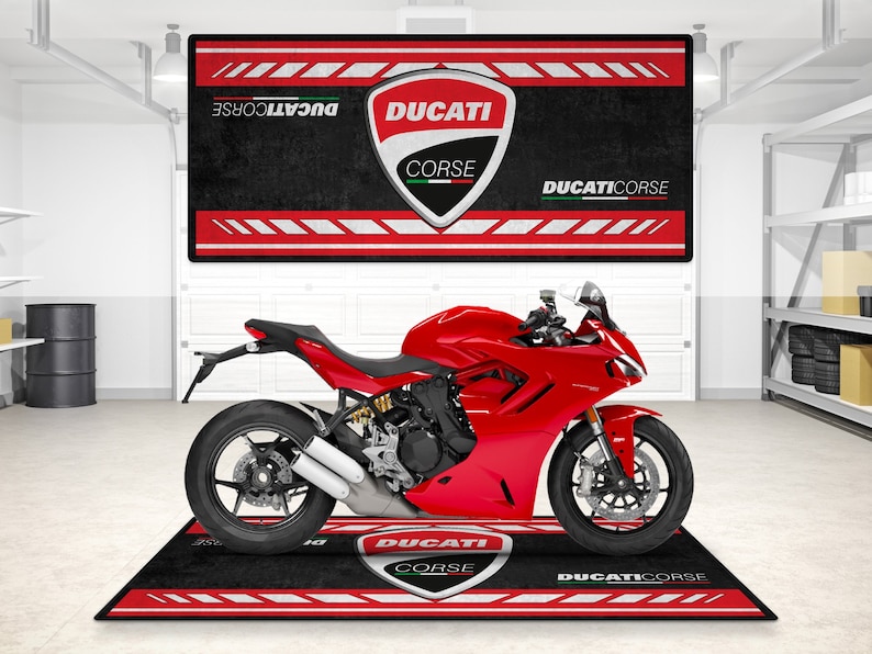 Designed Pit Mat for Ducati Corse Motorcycle, Personalized Rug Motorcycle Floor Bottom Pit Mat, Lover & Fanatic And For Man Woman Gift imagem 1